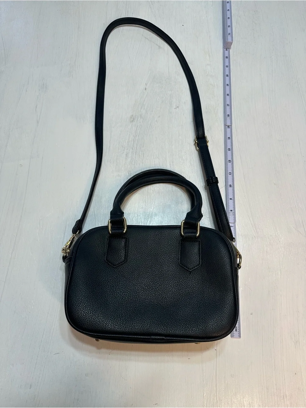 Kayla Ava Black Faux Leather Satchel Crossbody Bag Gold Hardware Floral Lining